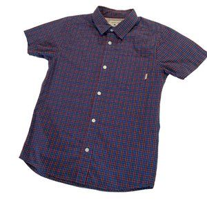 Quicksilver Shirt Boys Blue Red Small Regular Fit Short Sleeve Button Up